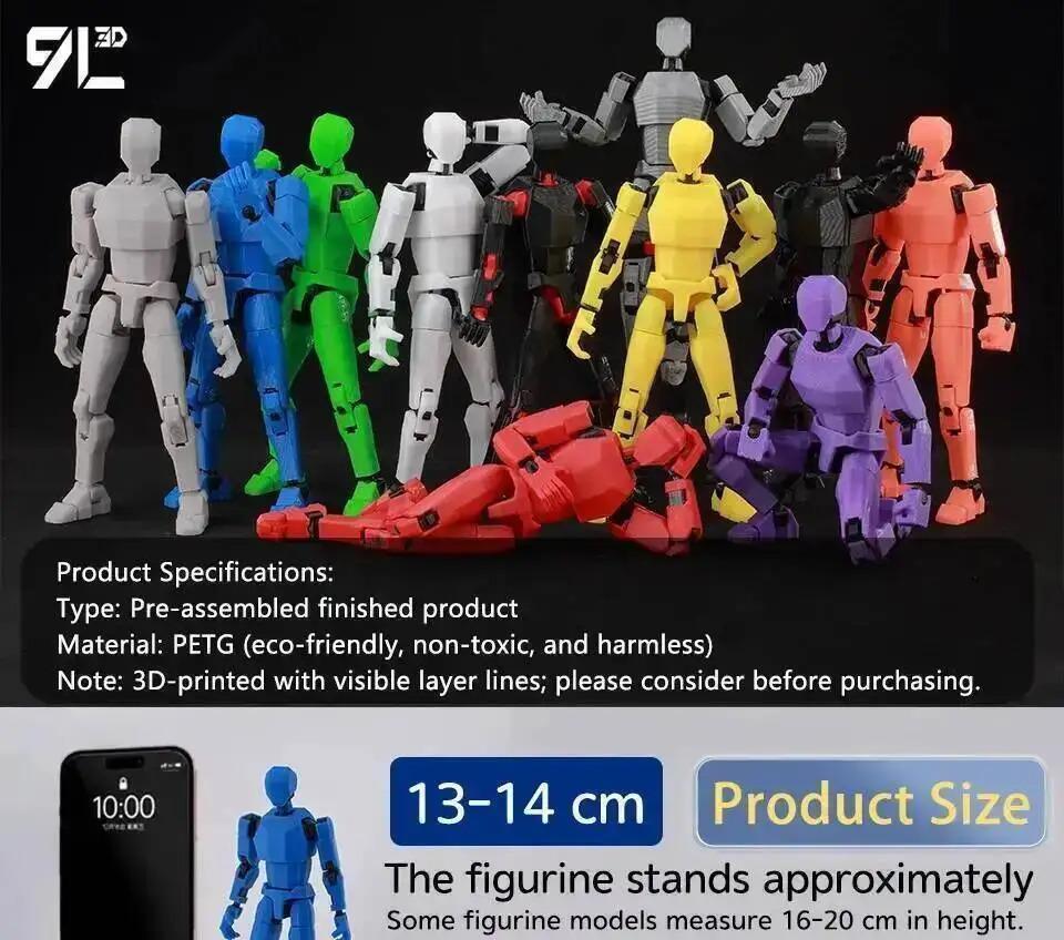 9L3D DIY Shapeshift Articulated Figurine - Titan13 T13 Dummy with 13 Joints, Movable Multi-Pose 3D Model Toy, Desktop Collectible, Tech Jacket Accessory, Gifts for Boys, Toy Photography Prop