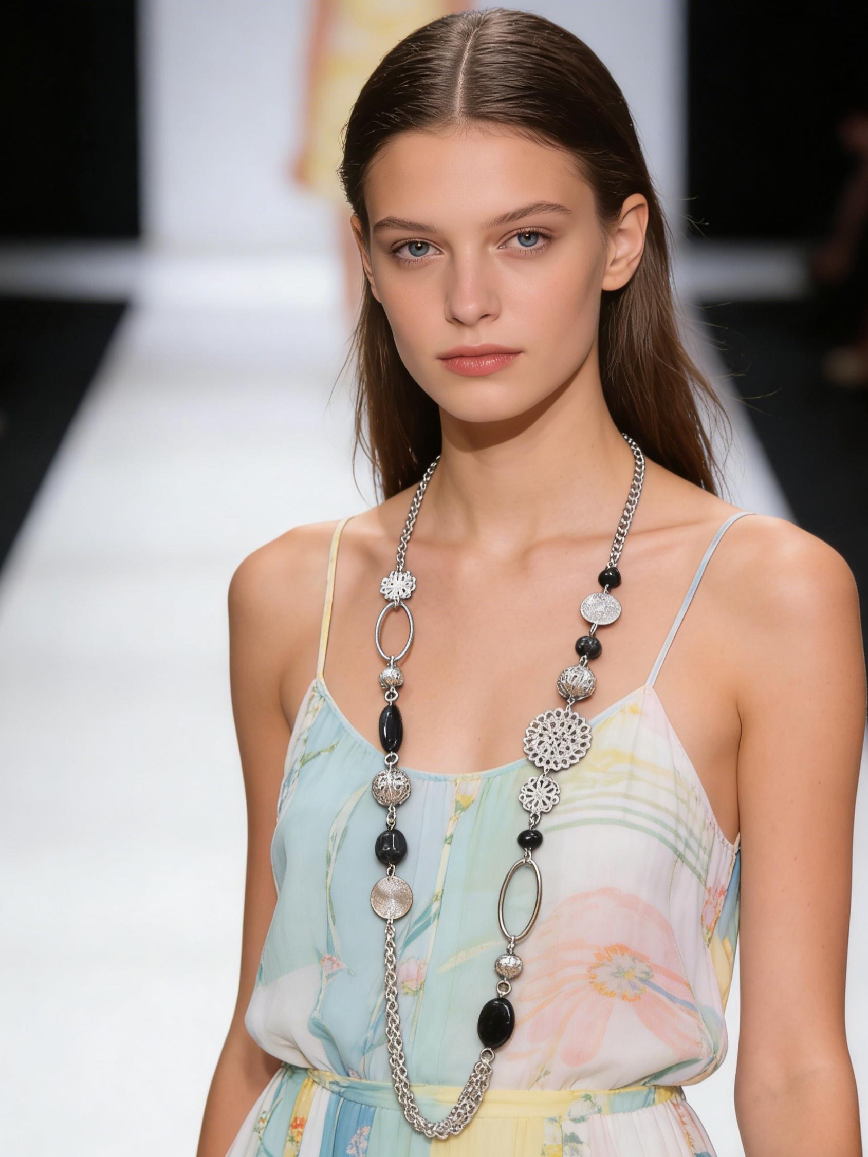 Vintage Style Bohemian Sweater Chain Necklace, Creative Floral Metal Link, Multicolor Resin Beads, Long Durable Design