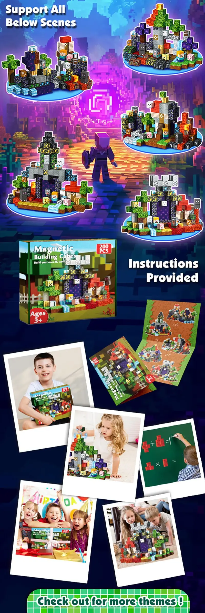 Product Introduction of Magnetic Building Blocks-200PCS Magnetic Blocks Magnetic STEM Montessori Children Sensory Toys 4-8 Years Boys Girls Christmas Birthday Gift 3