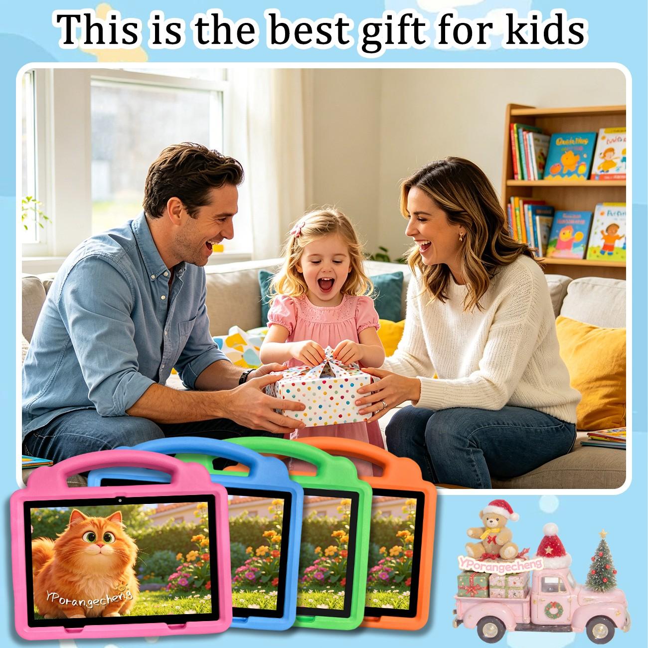 SummerFind 10.1 Inch Android Kids Educational Tablet, Childrens Tablet, 5G WiFi, HD screen with smart parental control, works with professional learning resources, comes with full EVA shockproof case, pink, perfect birthday Christmas gift for children