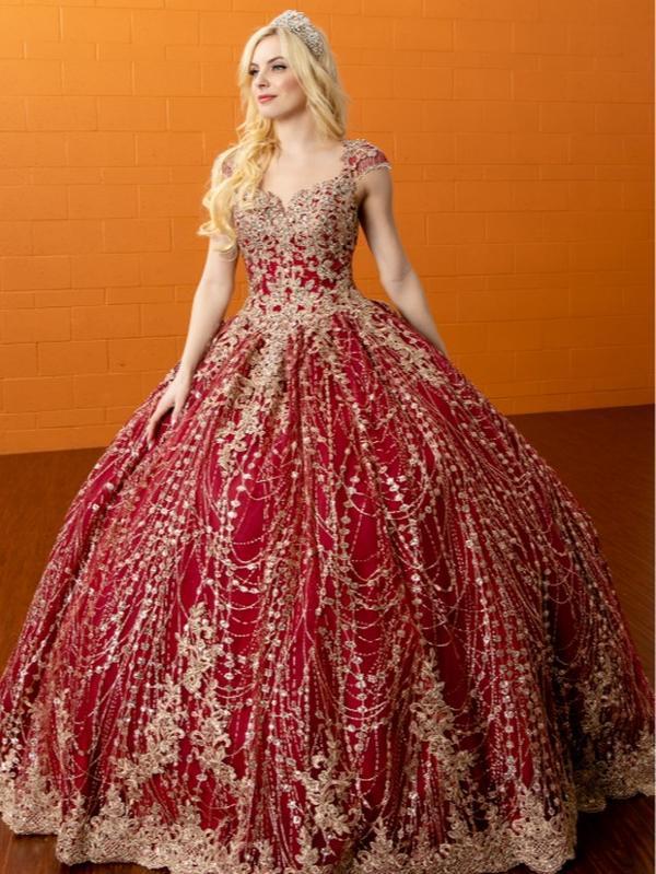 NO.4 Floral Patterned Glitter Quinceañera Dress Burgundy/Gold L.blue Blush Ball Gown Dress