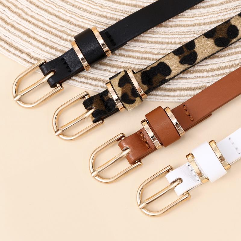 JASGOOD 4 Pack Skinny Women Leather Belt for Dresses Thin Waist Belt with Gold Buckle for Jeans Pants