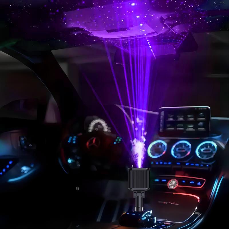 W&O 4-in-1 Retractable Car Charger - Fast Charging, Star Projector, Starlight Headliner, Lightning/Type-C, 2 USB Ports, Compatible with iPhone 15/14/13/12/11, Galaxy, Pixel, Compact and Portable Design