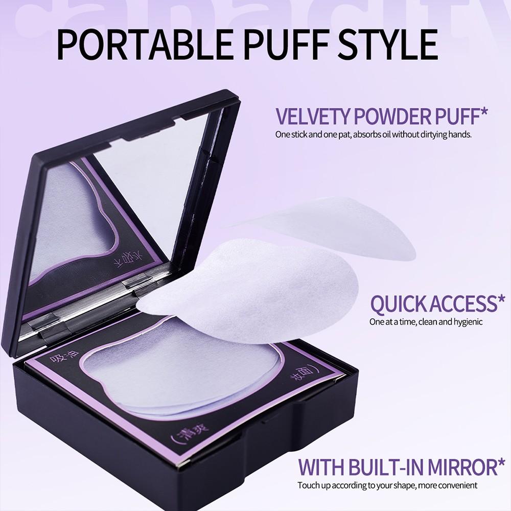 Portable Oil Blotting Sheets with Puff No Dirty Hands Long Lasting