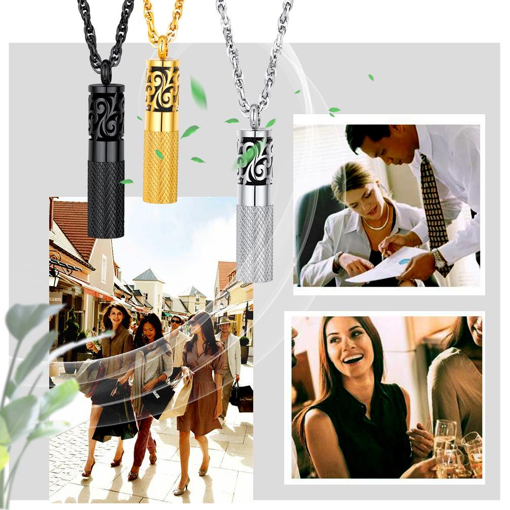 FindChic Intersecting Cloud Cylinder Locket Pendant Necklace Aromatherapy Jewelry Calming Essential Oil Necklaces For Women Men