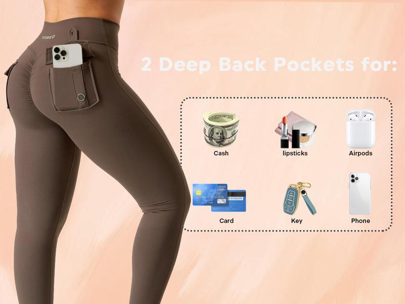 YEOREO CoreFlex Women’s Scrunch Leggings with Pockets High Waist V Cross Yoga Pants Butt Lifting Workout Tights Fitness Seamless Athletic Stretchable