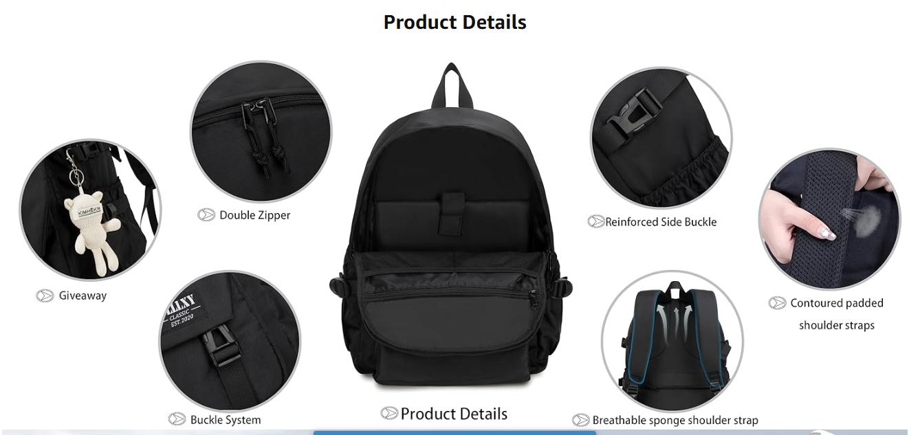 Laptop Backpack for Men Women 3 PCS Set Bookbag Large School Backpacks with Lunch Bag Pencil Case Anti Theft Travel Backpack