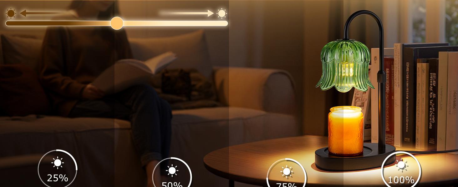 Floral Candle Warmer Lamp with Auto Timer Wax Melter Warmer Decor Flower Decoration Green Adjustable Height 4-Level Brightness 8-Hour Sleep Timer