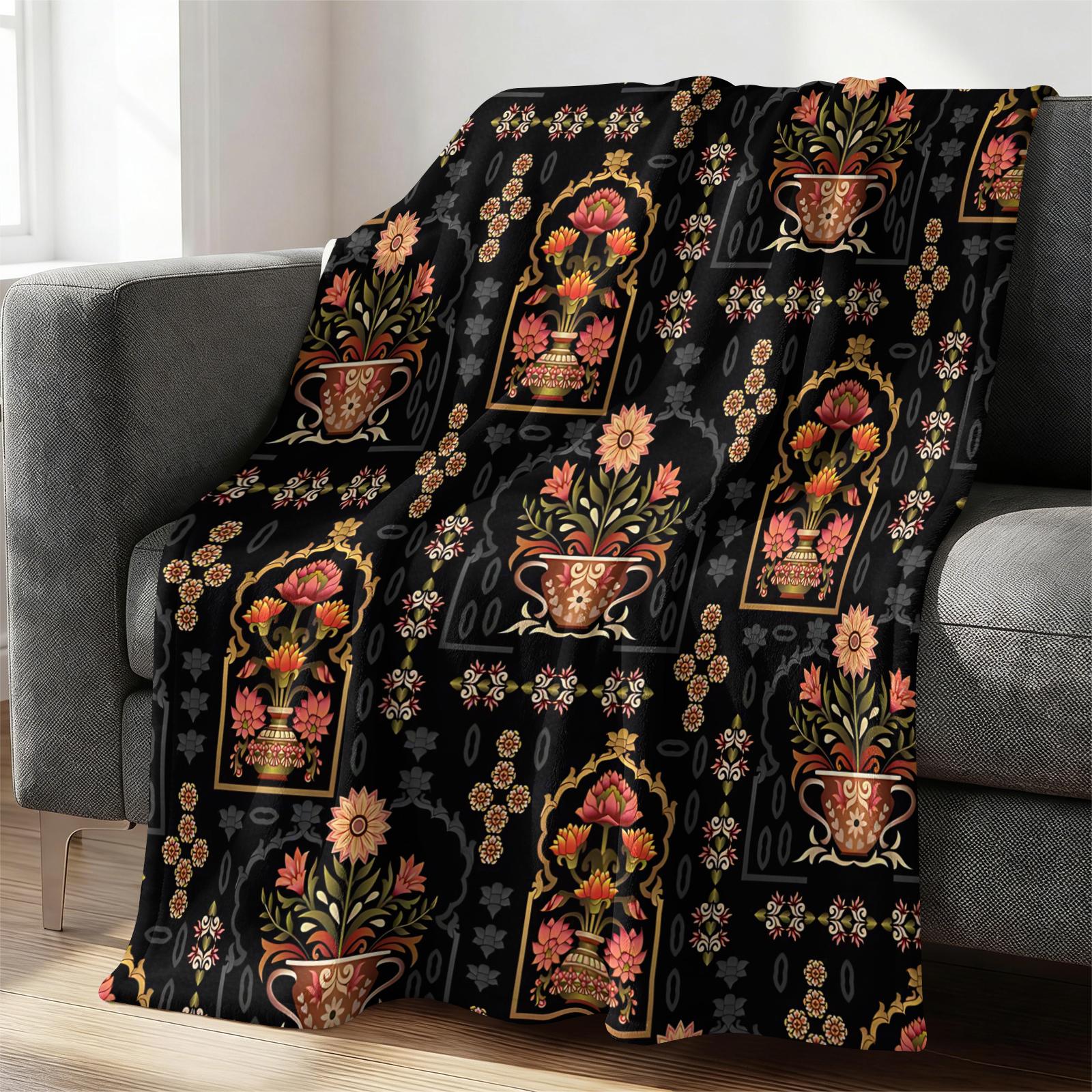 1 Pcs Boho Tribal Print Flannel Blanket, Ethnic Aztec Pattern Throw Blanket, Ultra Soft Fluffy Warm Blanket, Vivid HD Digital Print, Perfect Cozy Gift Blanket for Sofa, Bed, Dorm, Camping, Travel, All Season Use