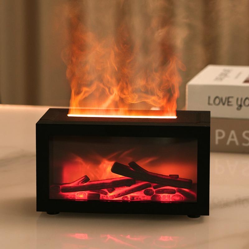 New Vintage Fireplace Silent Essential Oil Diffuser, 3D Realistic Fire Flame Humidifier, Home Desktop Humidifier, Tabletop Air Purifier, Room Humidifier