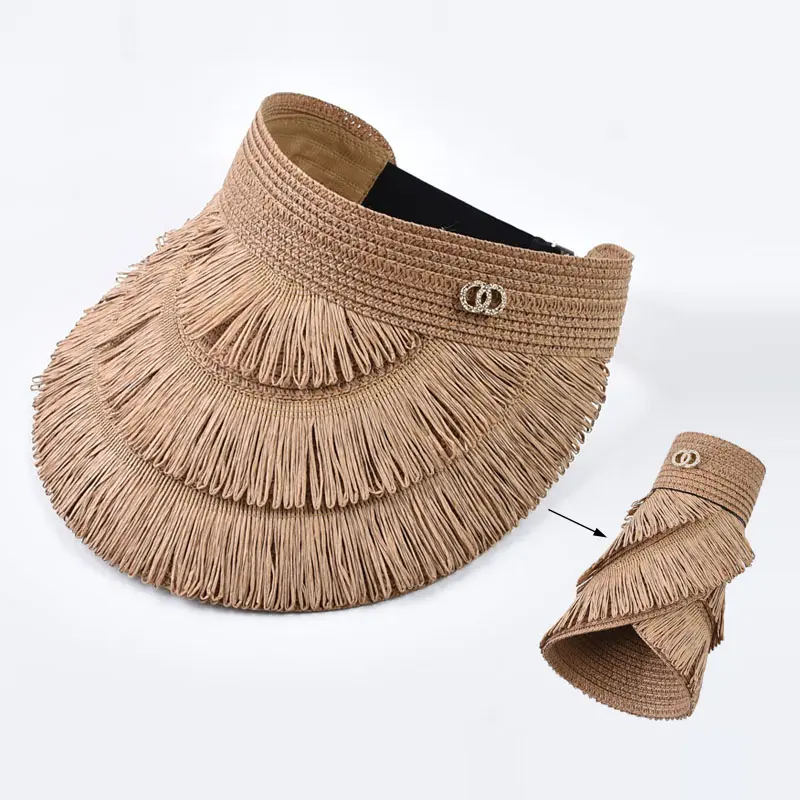 Summer Empty Top Sun Visor Hat for Women Outdoor Wide Brim UV Protection Beach Straw Hat