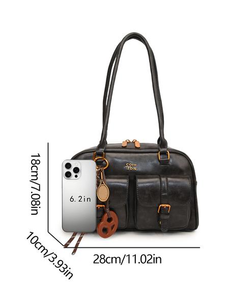 Fashionable and casual Boston bag, stylish bowling bag, retro soft leather shoulder handbag, simple and niche shoulder underarm bag, Flap Shoulder Bag, suitable for daily use and other scenarios.