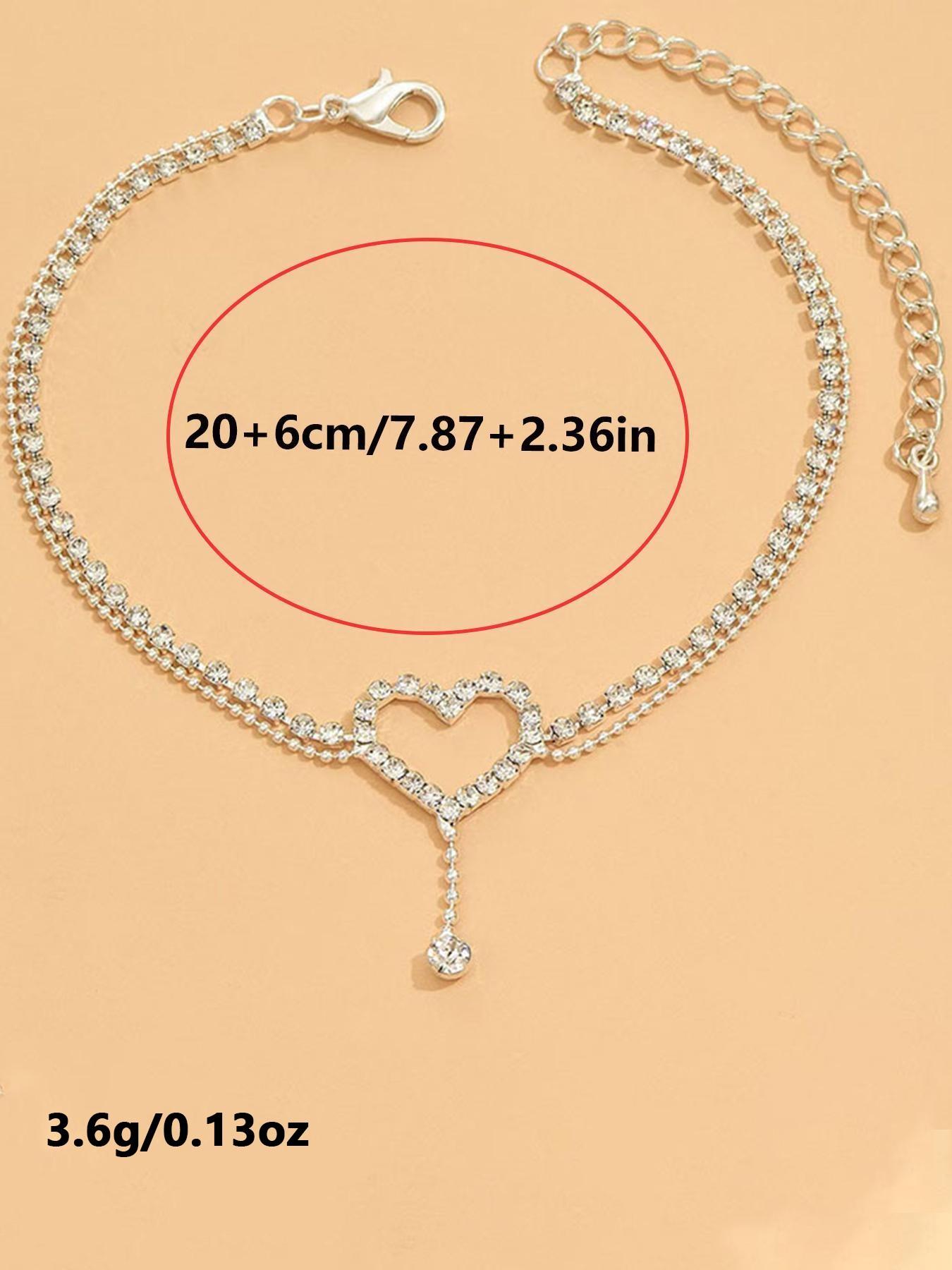 Viral Heart Anklet for Women, Sparkly Rhinestone Ankle Bracelet, Dainty Heart Charm Foot Jewelry, Gold/Silver Tennis Anklet, Trendy Layered Anklet, Perfect for Beach, Party & Date Night, 2026 Summer Must-Have