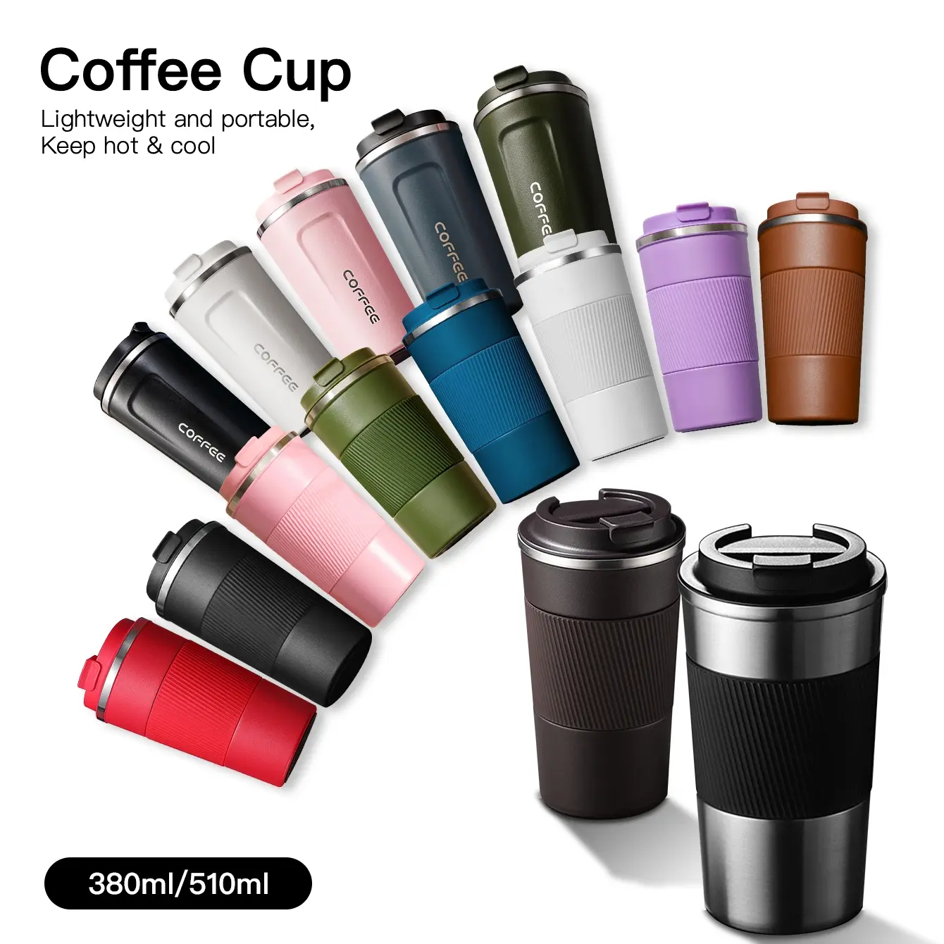 1pc 380ML/510ML Vacuum Insulated Coffee Cup Tumbler, Leakproof Tumbler, Leak-Proof Dual-Layer Stainless Steel Reusable Thermos, High-Quality Gift for Coffee Lovers