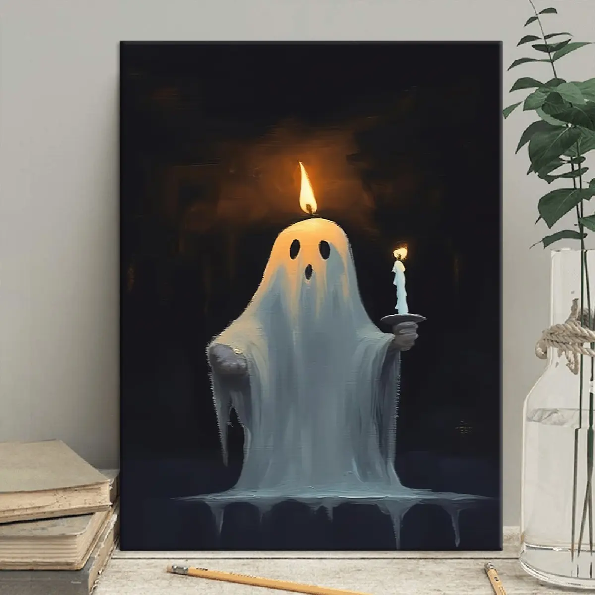 Halloween Ghost Poster, Modern Art Decoration, Waterproof Canvas Print, Suitable for Hallway, Office, Bedroom, Living Room