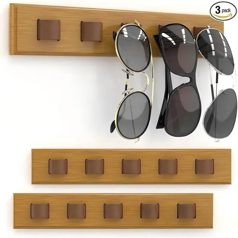 1PC Wooden Wall-Hanging Eyeglass Organizer Hangers - Compact Sunglasses Rack & Glasses Display, Easy Installation, Space Saver, Fits Multiple Frames, Sports & Outdoor Accessory
