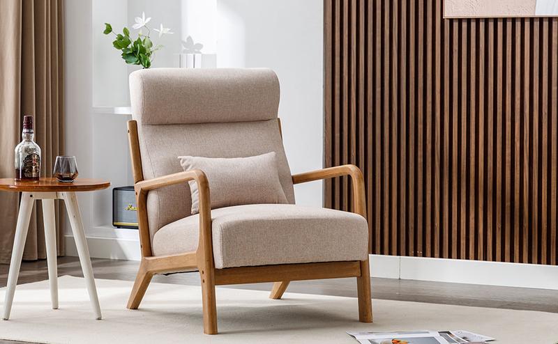 [TikTokShopBlackFriday] Ebello 26" Wide Single Lounge Accent Armchair with Solid Wood Frame for Living Room, Beige