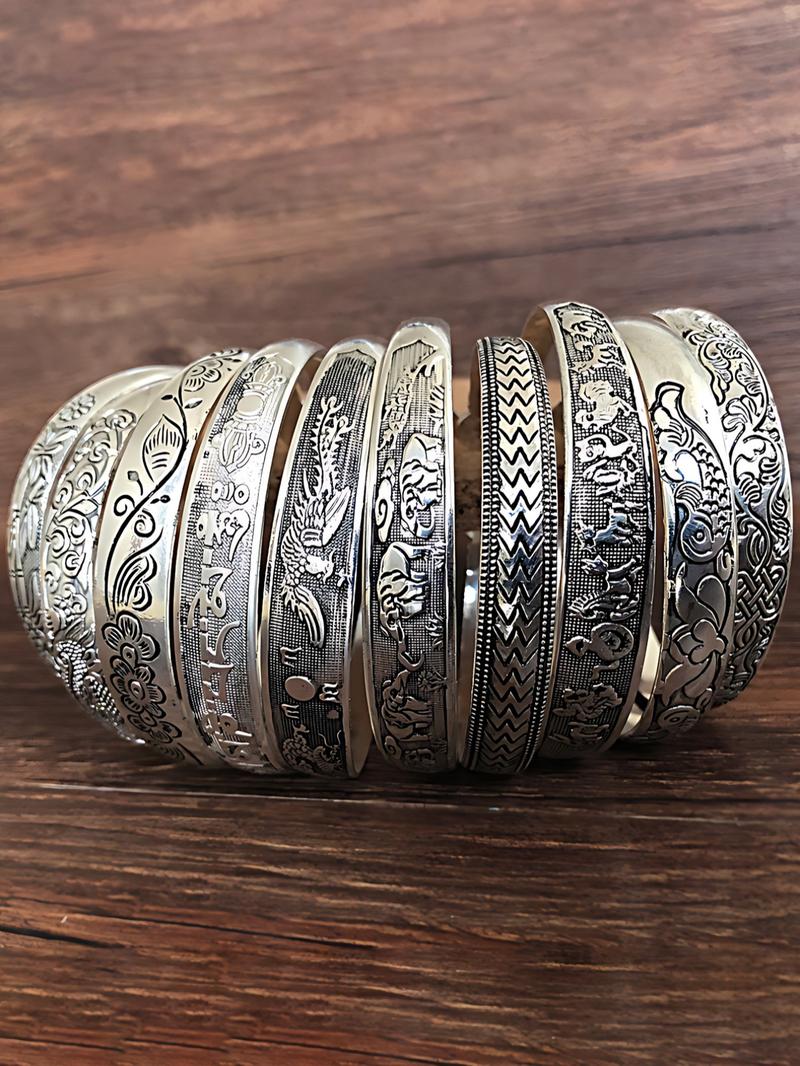 Vintage Chinese Style Cuff Bangle Bracelet, Boho Style Adjustable Engraving Bracelet for Women & Men, Fashion Accessories for Daily Wear, Bangles Bracelets