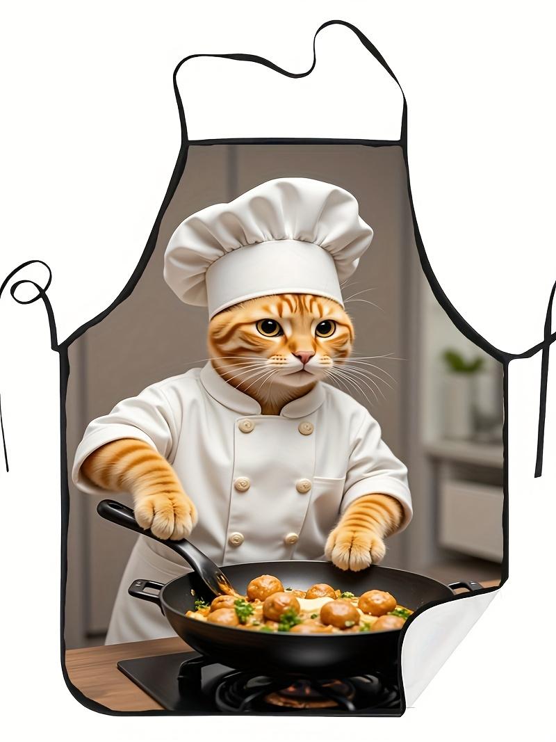 Men'S Polyester Apron | Cartoon Chef Cat Design | Adjustable Neck Strap | Non-Stretch Fabric | All-Season Kitchen Wear | Durable & Easy to Care | Ideal for Cooking Enthusiasts | Playful Kitchen Accessory | Sturdy Apron