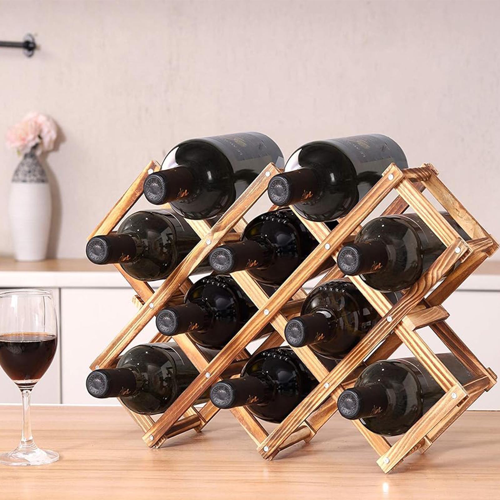 Wine Rack,Wood Wine Storage Racks Countertop,10 Bottle Wooden Stackable Wine Cellar Racks, Foldable Tabletop Free Standing Wine Bottle Stand Holder Display Shelf for Home Kitchen Bar Cabinets