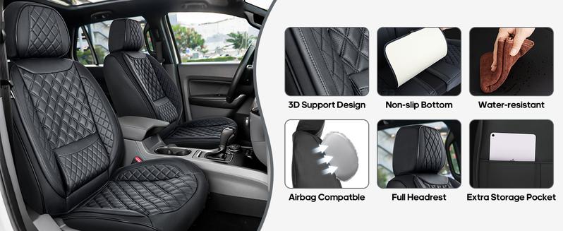 New Luxry Leather Car Seat Covers 5 Pieces, Full Set Universal Seat Covers for Cars, Waterproof Leather Auto Seat Protectorswith Lumbar Support Airbag Compatible, Car Interiors Fit for Most Sedans SUV , Black