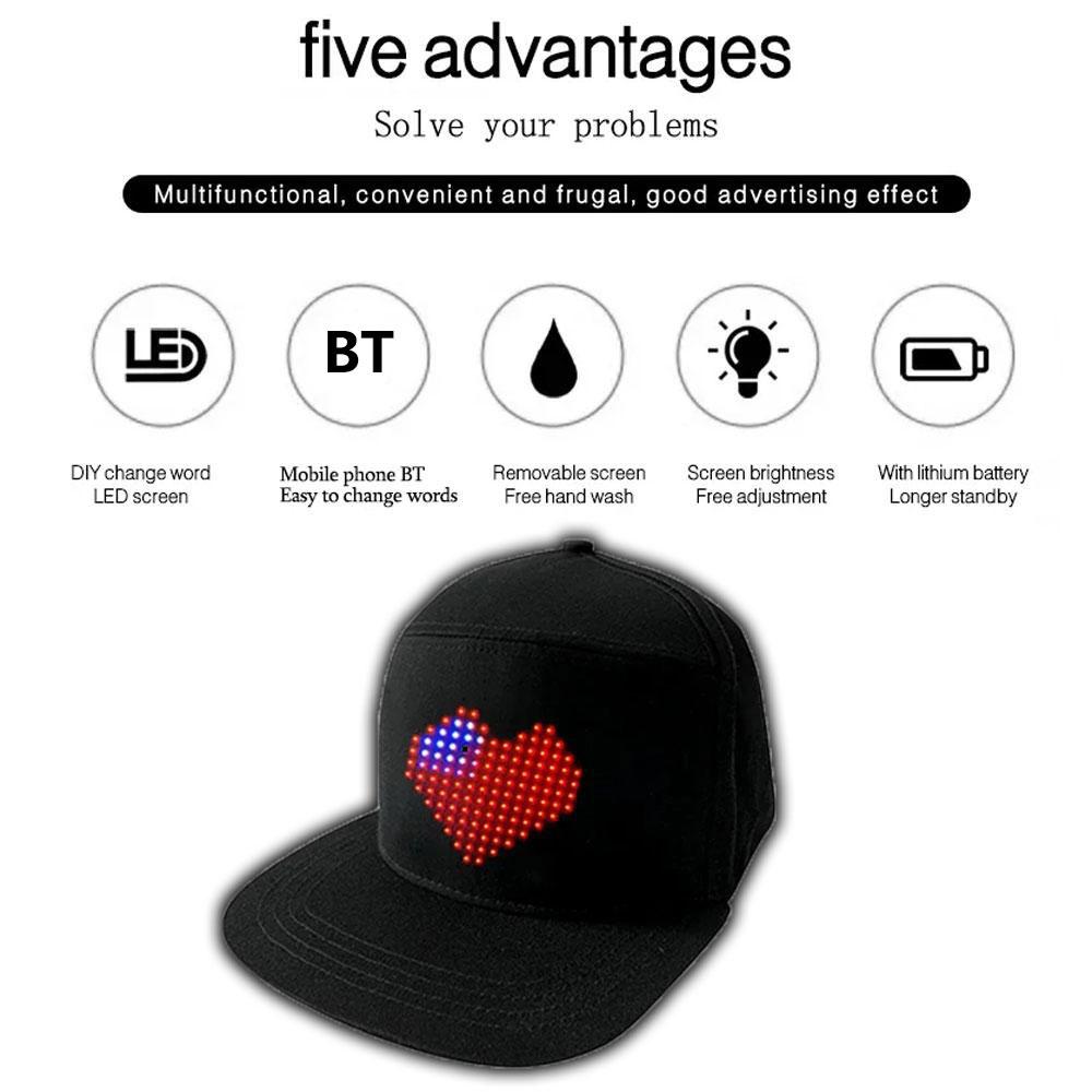 LED Hat, Bluetooth Editable Message Display Party Black Hat, LED Screen Smart Adjustable Party LED Baseball Cap, Thanksgiving & Christmas Decoration Gift, Party Event Props