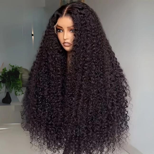 Soft Long 26-Inch 180 Density Kinky Curly Lace Front Curls Wig, Glueless Pre-Plucked Heat Resistant Daily Wear Hairpiece, Pre Plucked Wigs