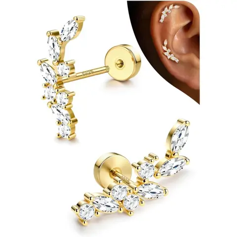 CASSIECA 1Pairs Cartilage Earrings for Women Flat Back 925 Sterling Silver Post Stud Flatback Earrings for Sensitive Ears 20G Ear Crawler Climber Cartilage Earring Tragus Conch Helix Piercing Jewelry, Ear Studs, Earring Stack Sohochic