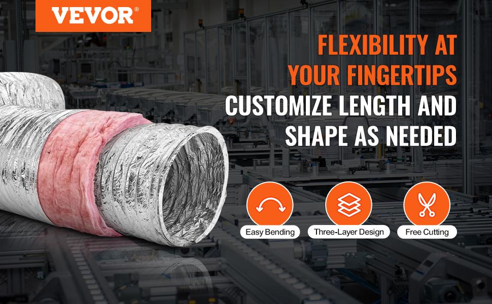 SummerWinsVEVOR Dryer Vent Hose, 6'' Insulated Flexible Duct 25FT Long with 2 Duct Clamps, Heavy-Duty Three Layer Protection for HVAC Heating Cooling Ventilation and Exhaust, R-6.0 Flame Resistance Valuedealsforyoudays
