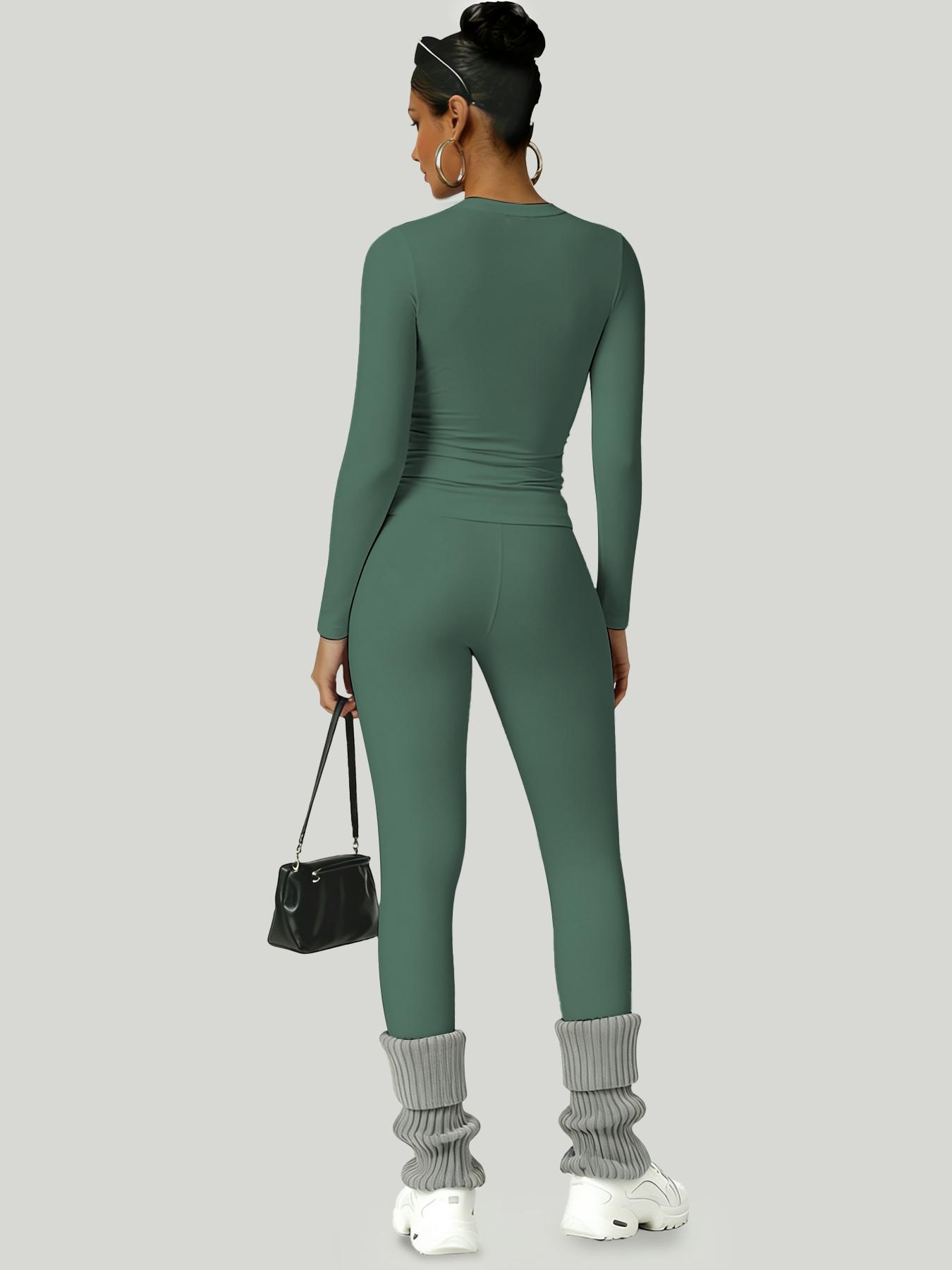 Women's Simple Solid Color Sportswear Set, Comfortable T-Shirt & Slimming Leggings, Perfect for Fall Winter Yoga & Daily Wear, Athleisure Wear Set, Yoga Gym Outfits