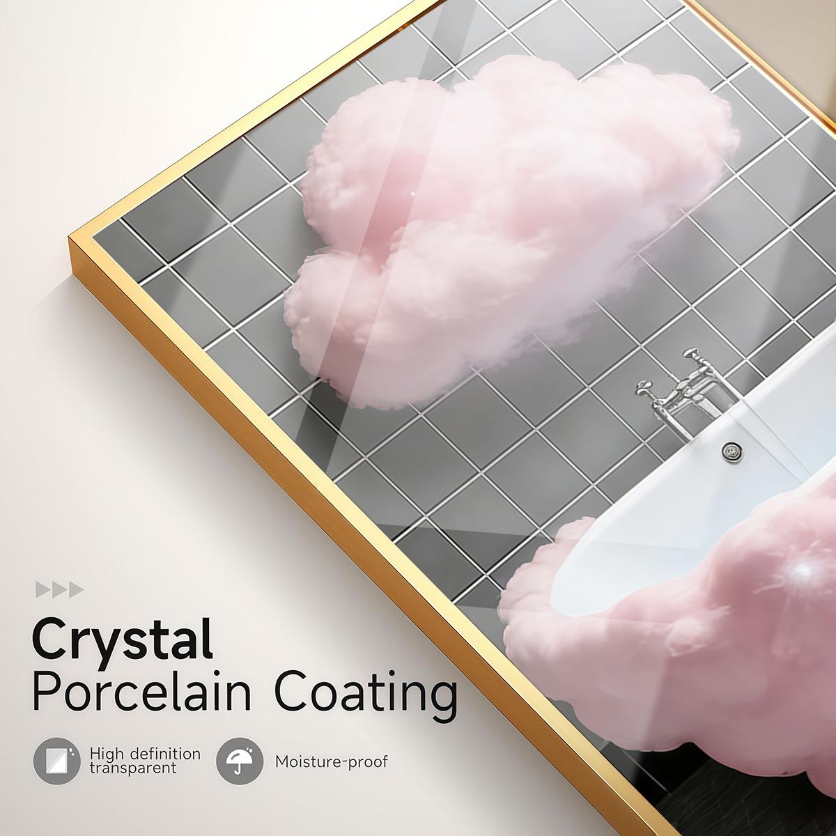 3 Counts Aluminum Alloy Framed Painting, Sparkling Bathroom Luxury Cloud And Curtain Art Pictures, Home Decoration For Living Room, Bedroom, Office, Restaurant, Hallway Wall Decor, Odorless Print Artwork, Luxury Perfect Gift For Friends And Family