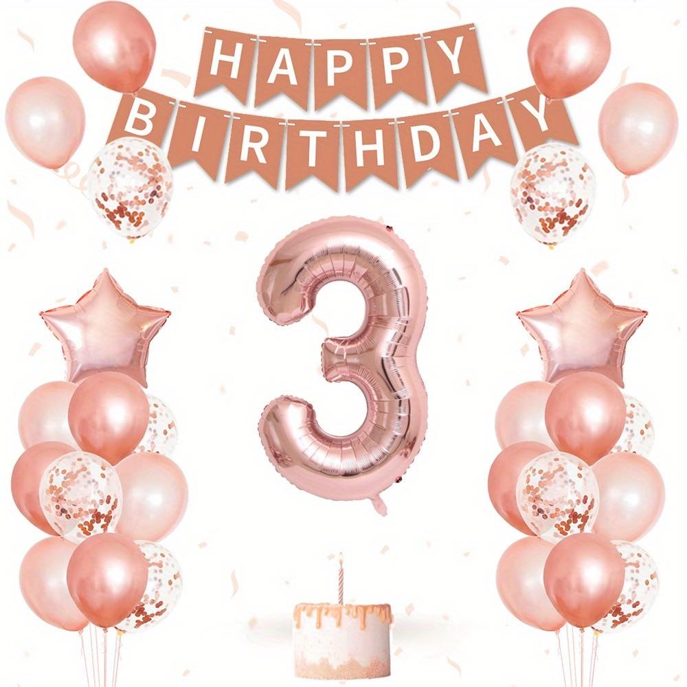 31 piece pink balloon set with "Happy Birthday" banner - perfect for birthday parties, baby showers, and family celebrations, including digital, star, and colored paper balloons, birthday party decorations