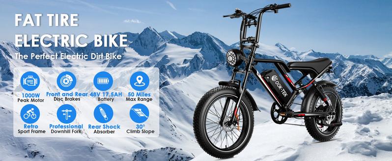 Electric Bike for Adults Peak 1000W, 31MPH,48V 17.5AH, E-Bike,35-45 Miles Electric Motorcycle, 20" Fat Tire Dirt Bike, UL2849 All Terrain for Mountains, Snow, Sand, Road