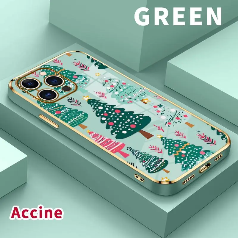 Luxury Electroplating Slim TPU Flex Cellphone Case - Holiday Tree Art Pattern, Anti-Fingerprint, Durable, Protection, Shock Absorption, Slip-Safe Grip, Lightweight Protector for iPhone 11,12,13,14 Plus,15 Pro Max,16,17,18 Back Cover Phone Accessory