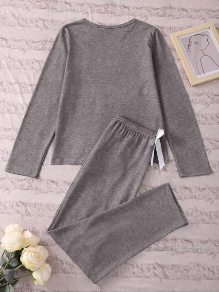 Women's Long Sleeve Pajama Set, Cartoon Highland Cow Print, Casual Fitted Sleepwear, Spring & Fall Nightgown, Moderate Fabric