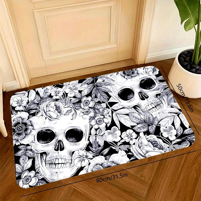 Skull Flower Area Rug Gothic Black White Floral Skull Carpet Floor Mat for Living Room Bedroom Decorative Rug for Home Decor