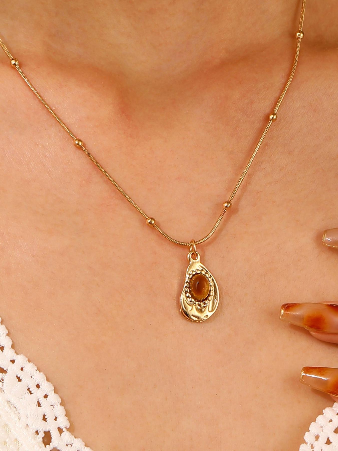 Meleard Tiger Eye Stone Necklace, High-End Unique Shirt Accessory Vintage Pendant Necklace, Suitable for Daily Wear