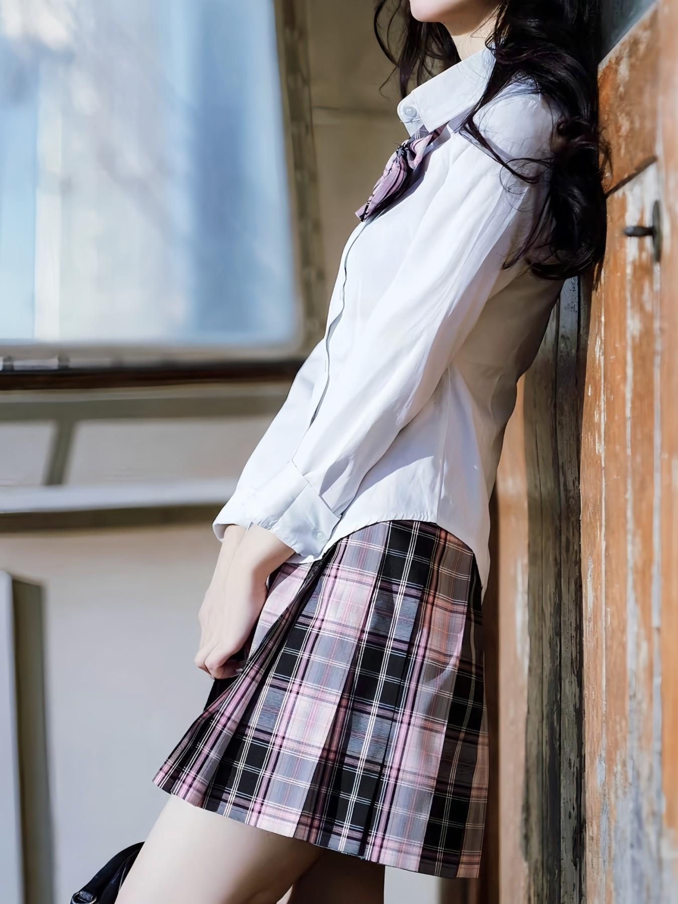 Campus Jk Uniform Set, Long Sleeve Shirt, Plaid Skirt, Bow Accessory, Preppy Style, All Seasons, Student Role Play