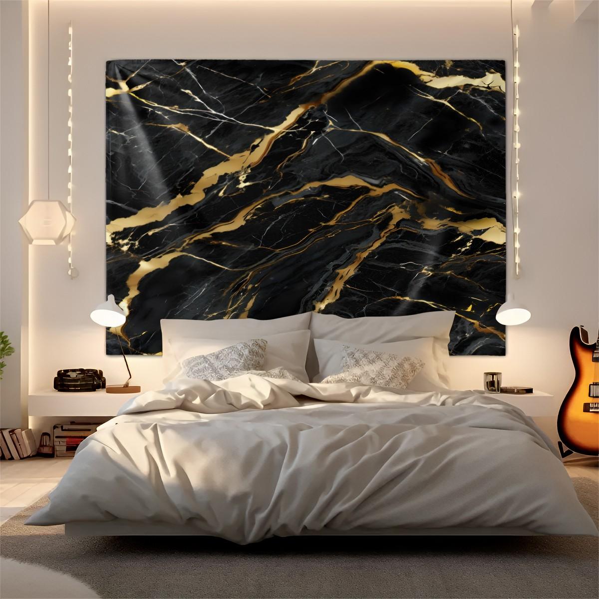 Marble Tapestry Wall Hanging, Gold Foil Vein Abstract Art Wall Tapestry, Luxury Modern Aesthetic Tapestry for Bedroom Living Room Dorm Home Decor