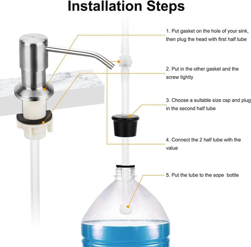 Kitchen Hack - Sink Soap Dispenser Tube Kit, with 47" Tube Hose and Check Valve for Prevent Backflow for Countertop Dispensador De Jabon de Cocina Kitchen Sink Accessories Home Goods Water White Silicone Bottle Container Installation Pump Outdoorfun