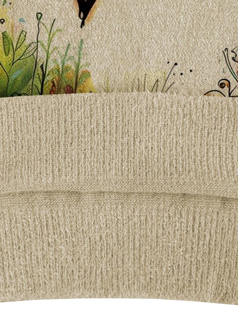 Women's Heart Print Stand Collar Sweater, Fall Winter Casual Long Sleeve Knitwear, Comfortable Warm Daily Wear, Elegant Design