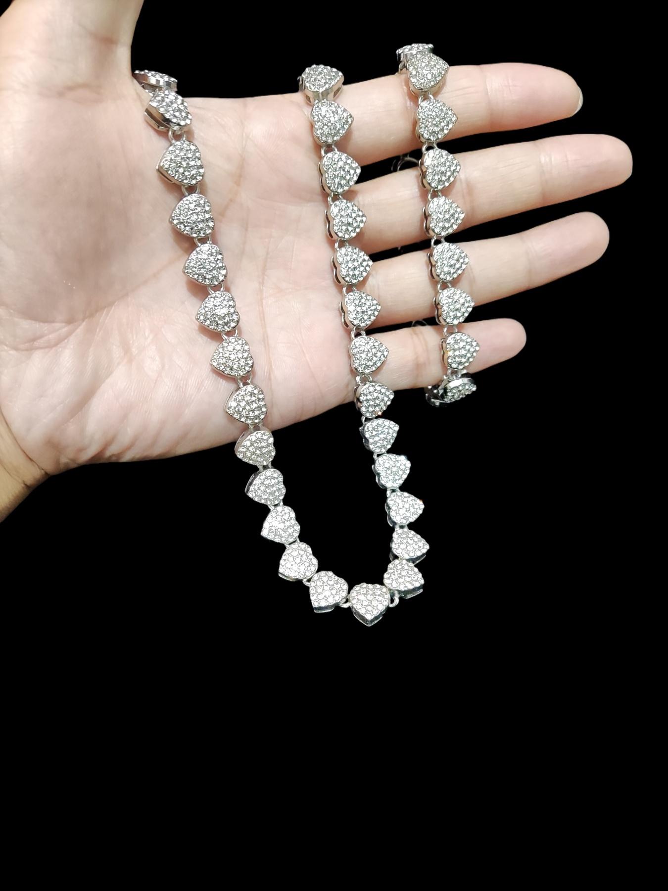 2 Pieces/Set Love Heart Shaped Alloy Necklace & Bracelet Set Jewelry, Men Women Hip Hop Street Style Jewelry, Perfect Gift for Valentine's Day, All Seasons Wear, Fashion Jewelry Set, Elegant Jewelry Set