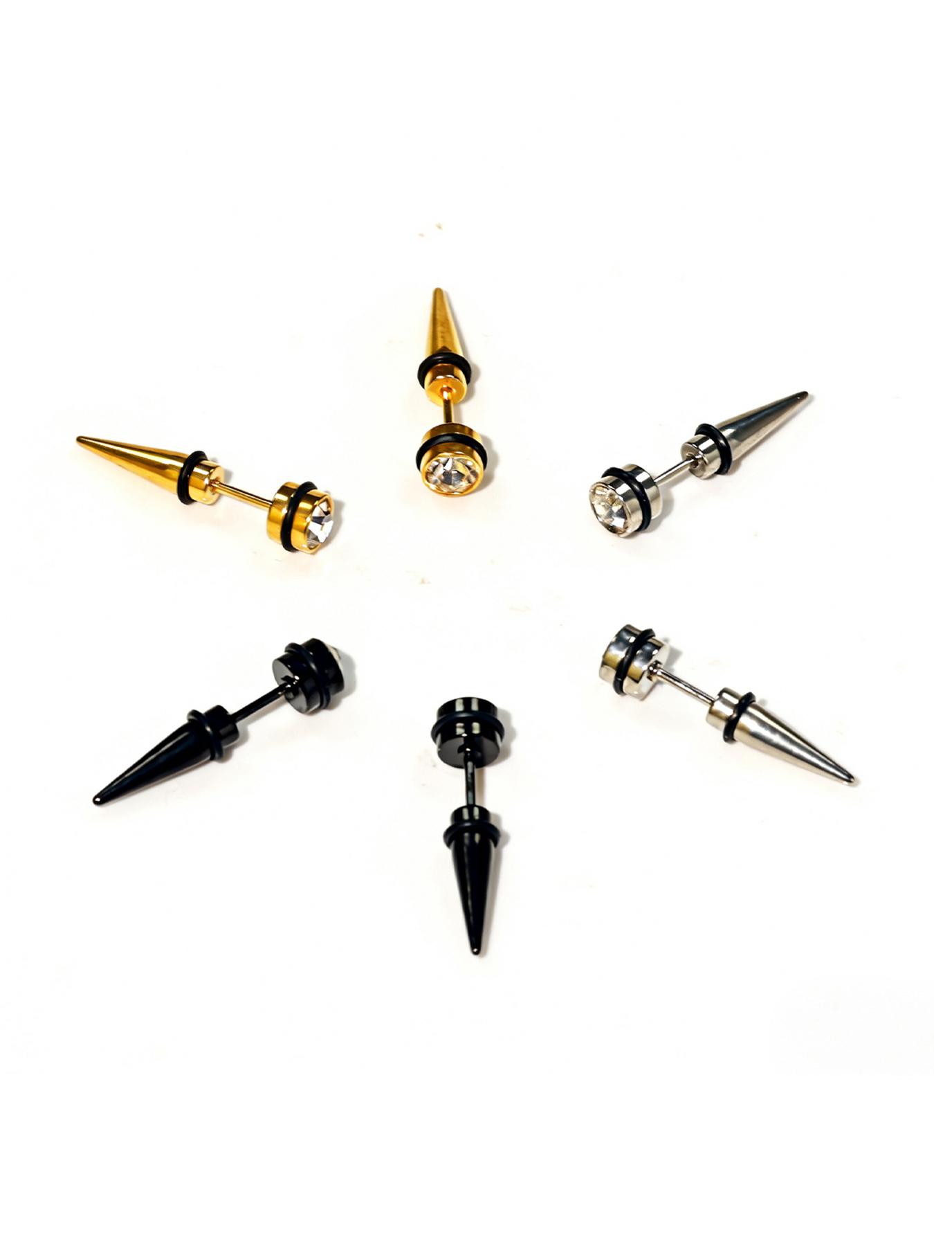 6 Pcs Stainless Steel Spike Earrings, Unisex Hip Hop Punk Style, Hypoallergenic, Suitable for Daily Wear, Street Fashion, Music Festivals, Parties