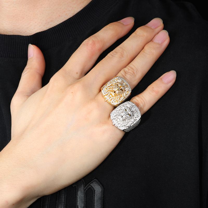 【#R398 】UCCIYO 18K Gold-Plated Lion Ring with Lab-Grown Moissanite S925 Sterling Silver Synthetic Moissanite Ring for Women Men Hip Hop Jewelry Gift