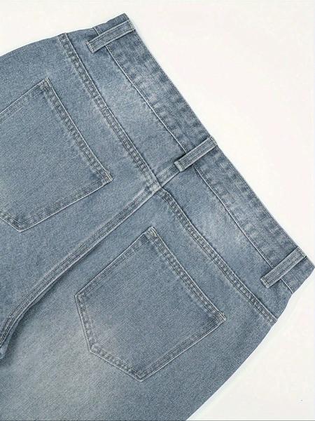 Men's Loose-Fit Straight Leg Denim Jeans, Street Style Fashion Pants, All-Season Comfortable Casual Wear, Trendy Plain Design, Jean Pants Bottoms