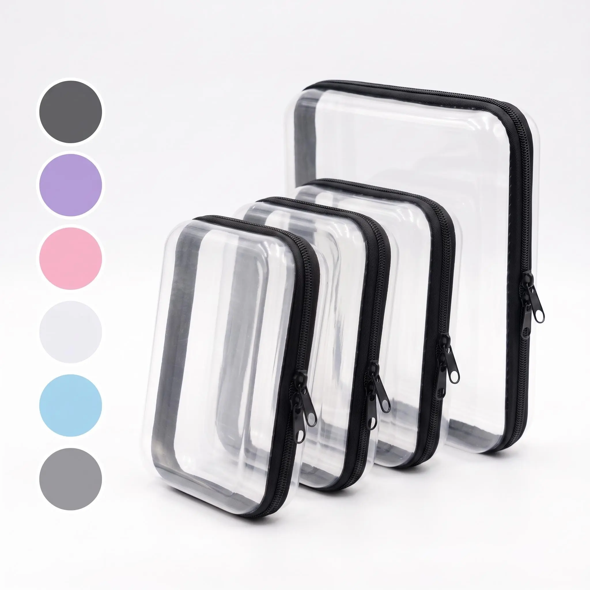 4PCS Clear Zipper Pouches Hard Shell Zipper Case Toiletry Bag for Travel CLear Diaper Bag Toy Storage Bins Home Closet Organization of Makeup, Clothes, Accessories(L+3S)