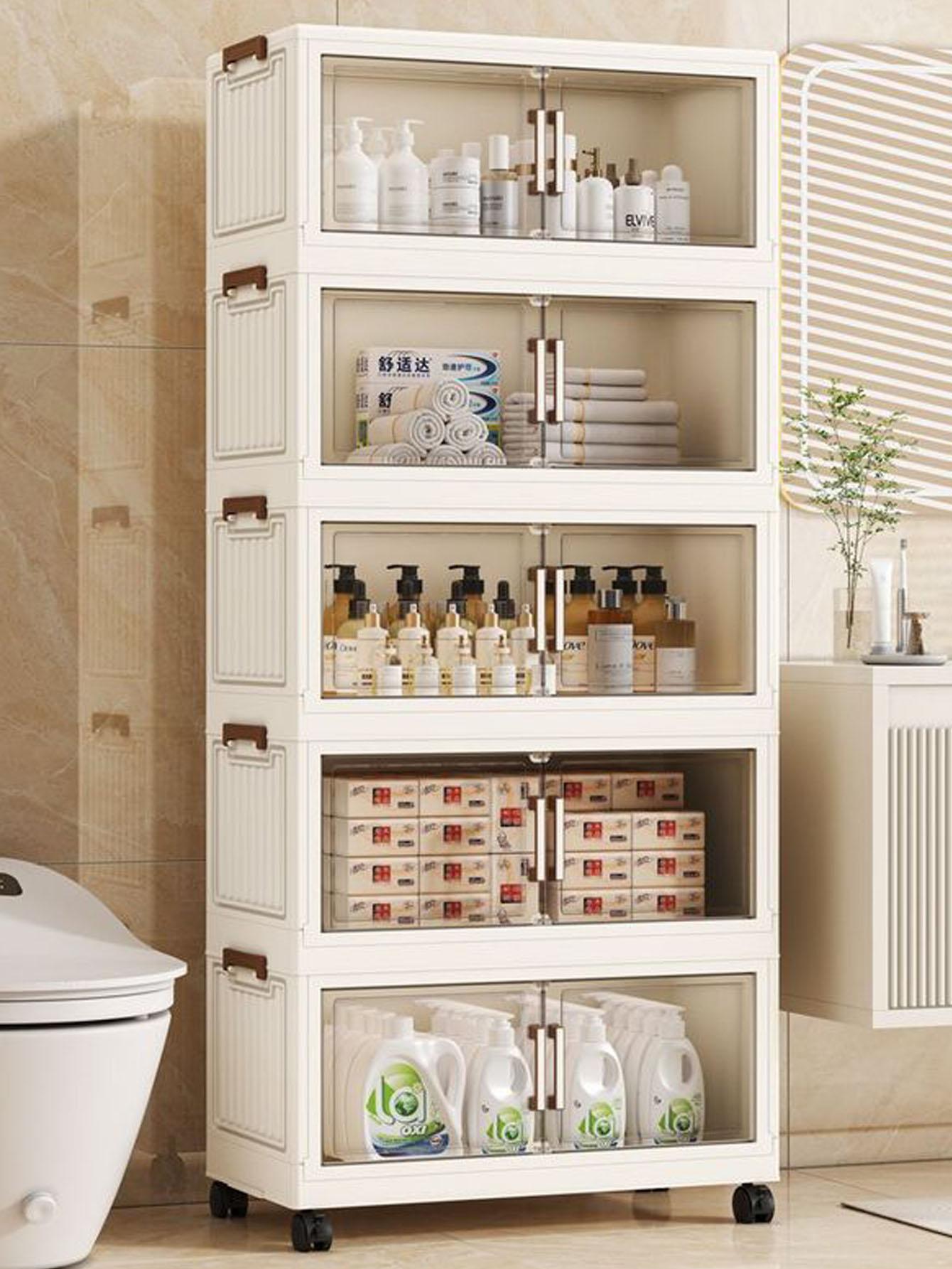 Multifunctional Foldable Storage Cabinet, Modern Mobile Display Unit for Living Room & Bedroom, Baby Toys Clothes Organizer