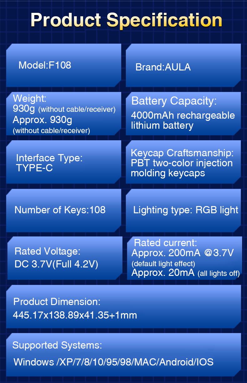 AULA F108 Pro & F108 Wireless Mechanical Keyboard, Three-Mode Connection, Hot Swappable Pads Custom Keyboard RGB Rainbow Backlight for PC/Tablet/Xbox/PS4/PS5 Boyfriend Gift Full Size Numeric Keyboard Office Computer Accessories  TikTokShopfalldealsforyou
