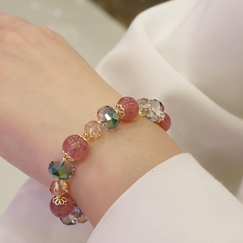 [Strawberry Beaded Bracelet] Elegant Strawberry and Artificial Beaded Bracelet - 1pc Unisex Fashion Jewelry, Unplated for Daily Wear & Campus Use, Suitable for All Seasons