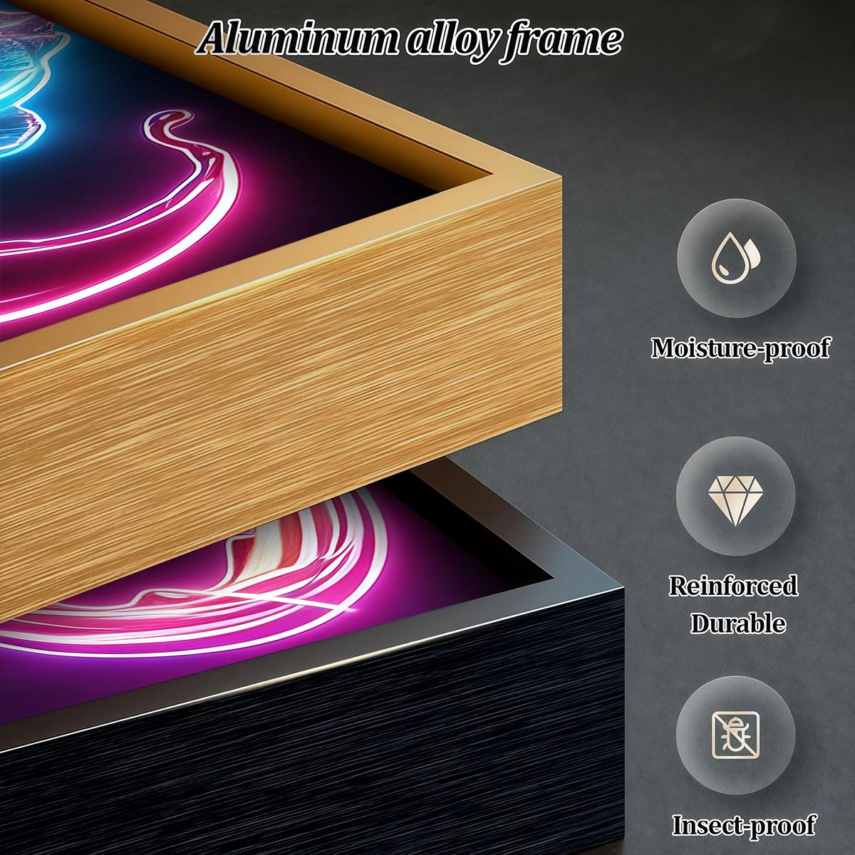 3 Counts Aluminum Alloy Framed Painting, Neon Glowing Roses And Petals Pictures, Home Decoration For Living Room, Bedroom, Office, Restaurant, Hallway Wall Decor, Odorless Print Artwork, Luxury Perfect Gift For Friends And Family